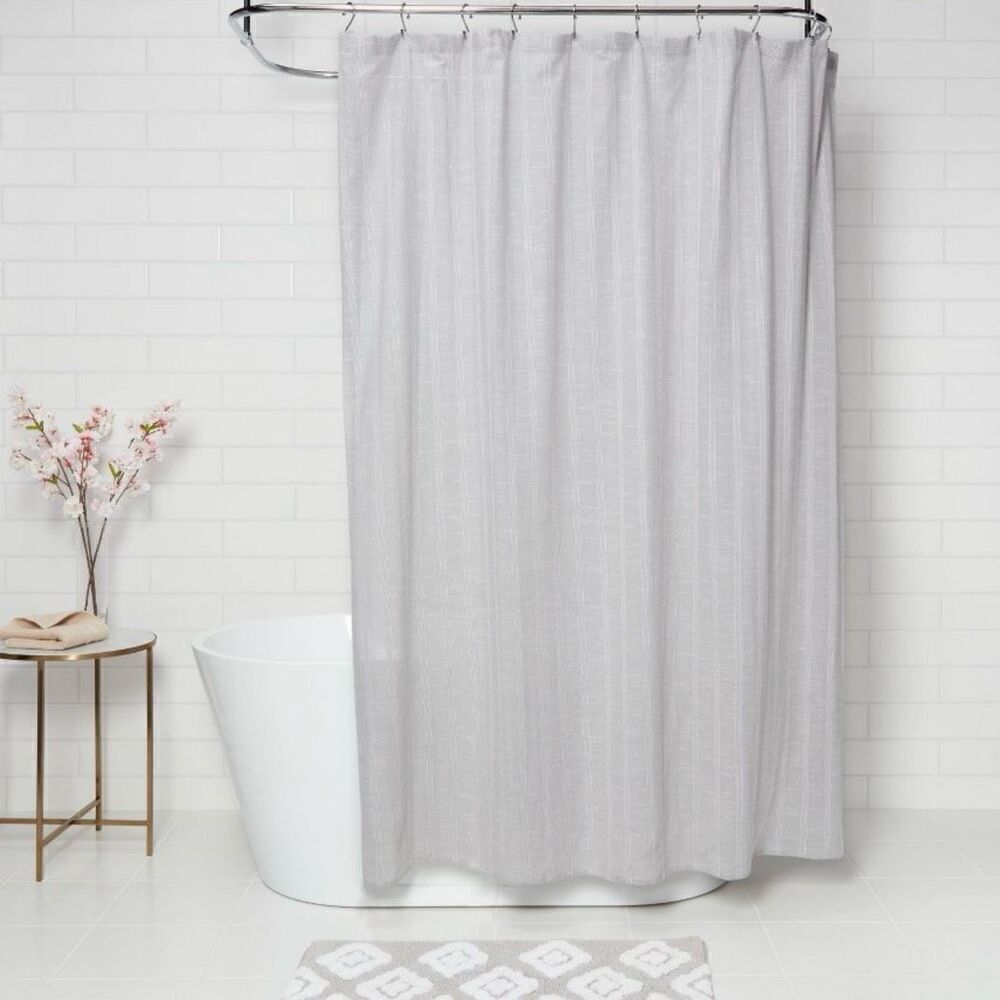 Threshold Tonal Striped Shower Curtain Gray 100% Cotton 72” x 72” Buttonhole NWT